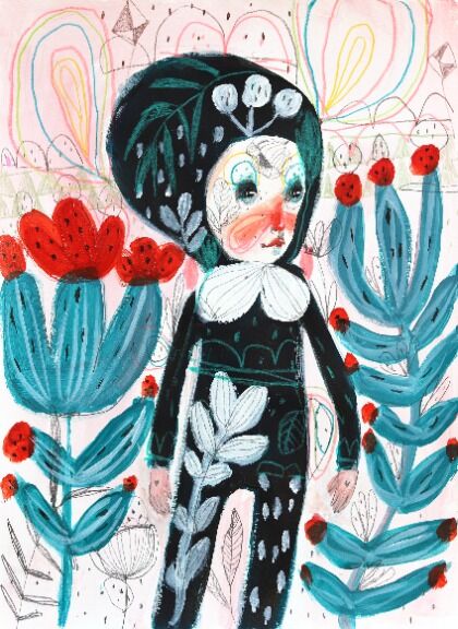 BLUE FLOWERS AND COLORED THREADS